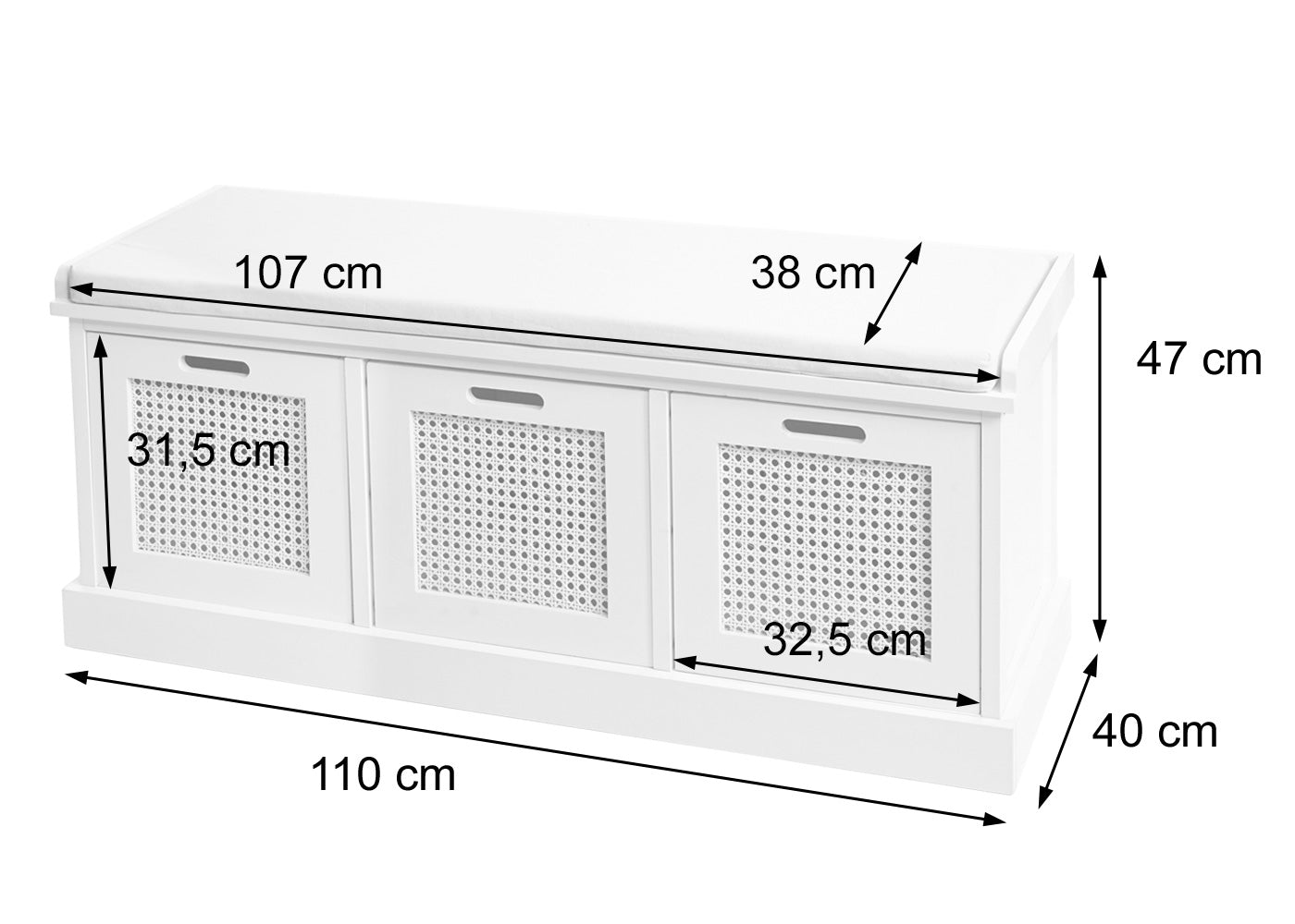 Bank MCW-J49, gestoffeerde bank garderobebank, kussens opbergboxen opbergvak 47x110x40cm ~ bruin, bekleding zwart