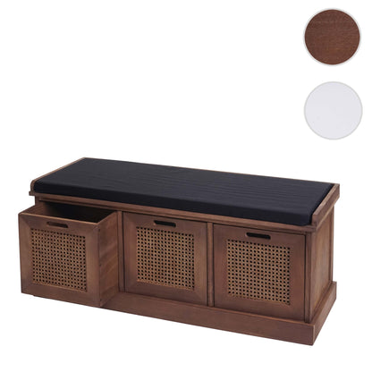 Bank MCW-J49, gestoffeerde bank garderobebank, kussens opbergboxen opbergvak 47x110x40cm ~ bruin, bekleding zwart