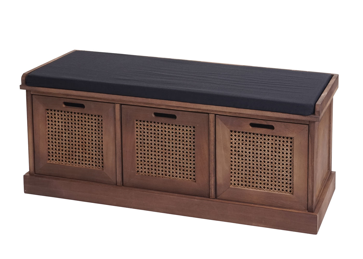 Bank MCW-J49, gestoffeerde bank garderobebank, kussens opbergboxen opbergvak 47x110x40cm ~ bruin, bekleding zwart