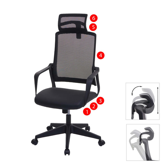 Bureaustoel MCW-J52, bureaustoel, ergonomische hoofdsteun, kunstleer ~ zwart