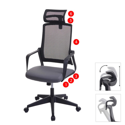 Bureaustoel MCW-J52, bureaustoel, ergonomische hoofdsteun, kunstleer ~ grijs