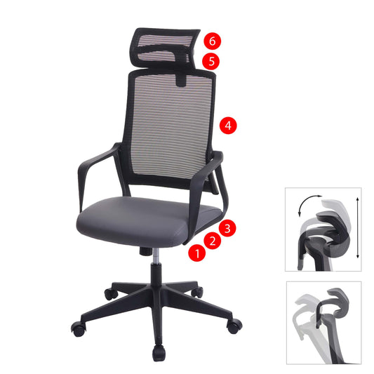 Bureaustoel MCW-J52, bureaustoel, ergonomische hoofdsteun, kunstleer ~ grijs