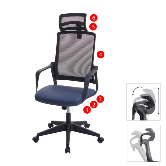 Bureaustoel MCW-J52, bureaustoel, ergonomische hoofdsteun, kunstleer ~ blauw-grijs