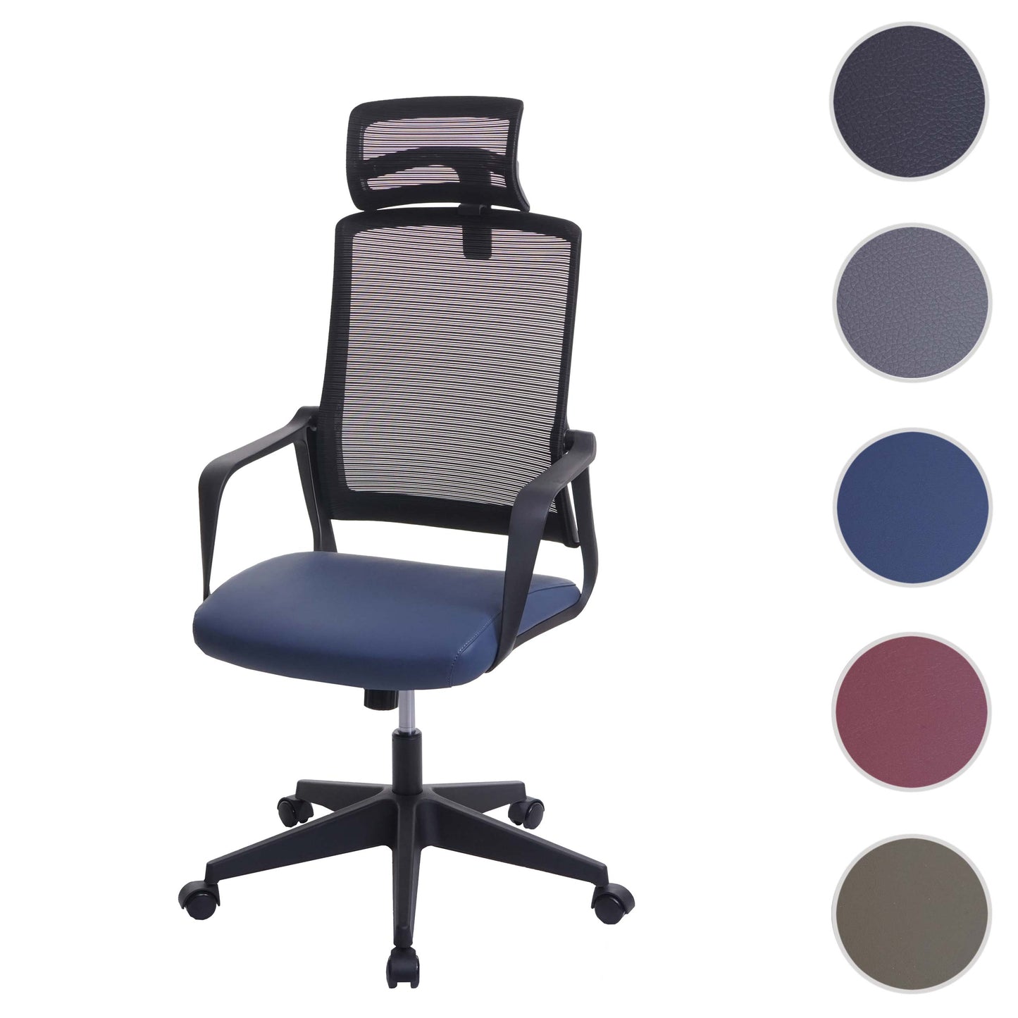 Bureaustoel MCW-J52, bureaustoel, ergonomische hoofdsteun, kunstleer ~ blauw-grijs