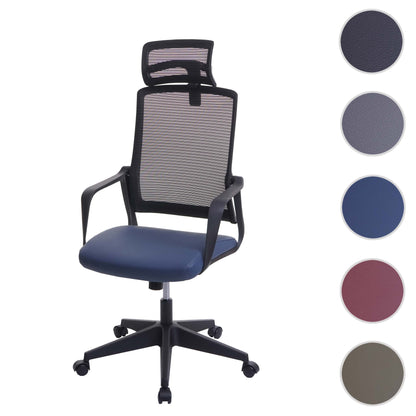 Bureaustoel MCW-J52, bureaustoel, ergonomische hoofdsteun, kunstleer ~ blauw-grijs
