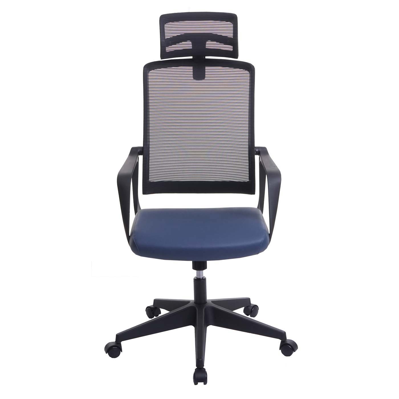 Bureaustoel MCW-J52, bureaustoel, ergonomische hoofdsteun, kunstleer ~ blauw-grijs