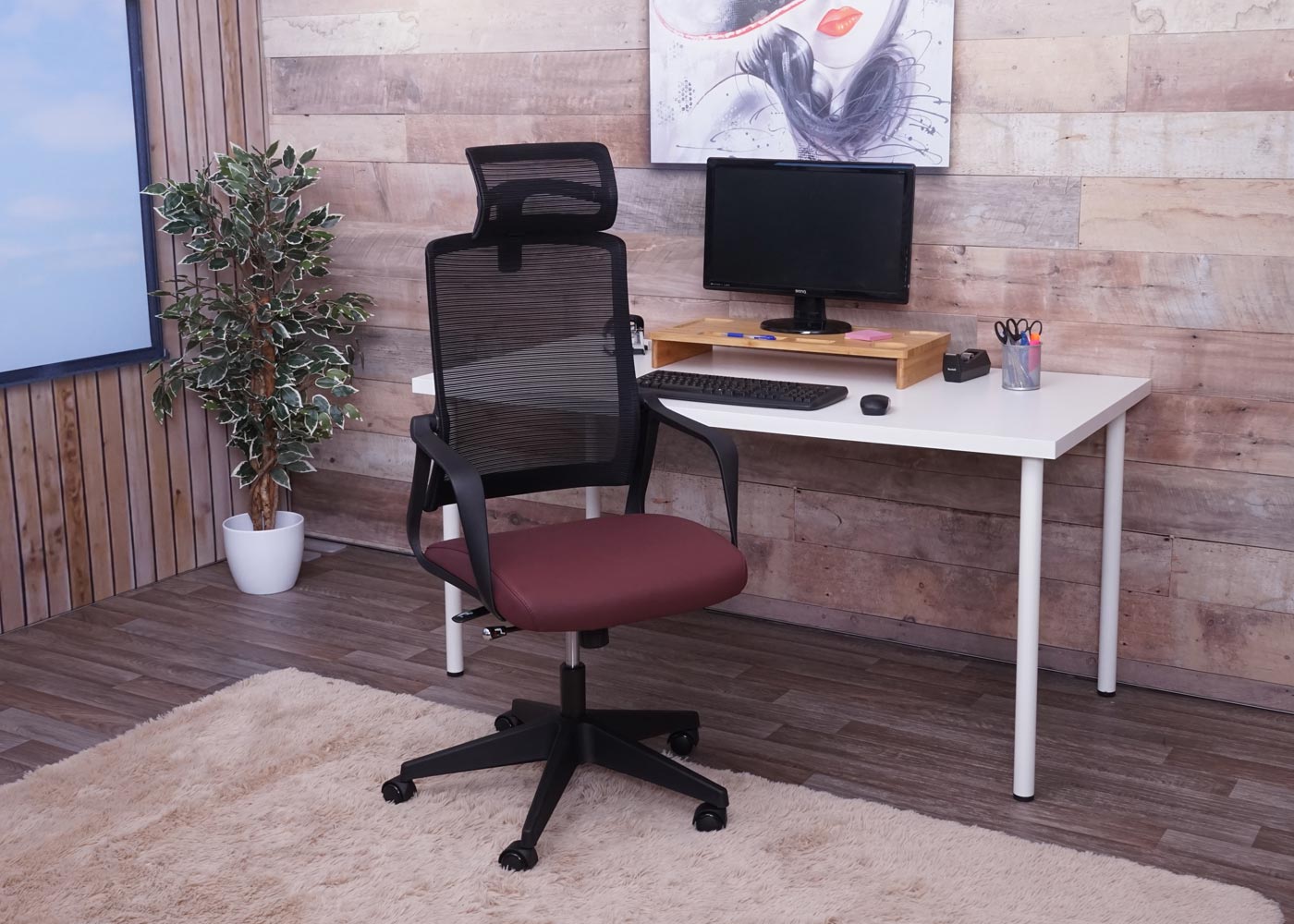 Bureaustoel MCW-J52, bureaustoel, ergonomische hoofdsteun, kunstleer ~ bordeaux-rood