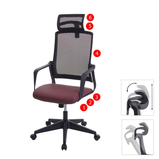 Bureaustoel MCW-J52, bureaustoel, ergonomische hoofdsteun, kunstleer ~ bordeaux-rood