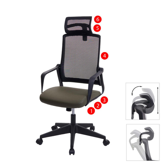 Bureaustoel MCW-J52, bureaustoel, ergonomische hoofdsteun, kunstleer ~ olijfgroen