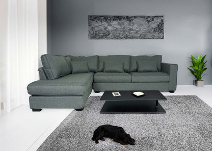 Hoekbank MCW-J58, bank met voetenbank links, Made in EU, waterafstotend 295cm ~ stof/textiel grijs