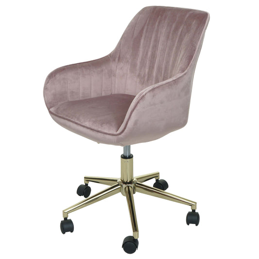 Bureaustoel MCW-J62, bureaustoel bureaustoel fauteuil stoel, fluweel met armleuning gouden voet ~ roze