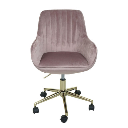 Bureaustoel MCW-J62, bureaustoel bureaustoel fauteuil stoel, fluweel met armleuning gouden voet ~ roze
