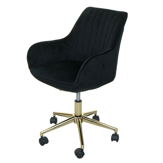 Bureaustoel MCW-J62, bureaustoel bureaustoel fauteuil stoel, fluweel met armleuningen gouden voet ~ zwart