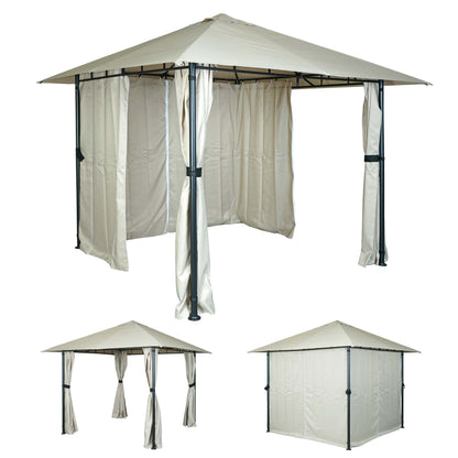 Pergola MCW-J63, tuinpaviljoen terrasoverkapping met zijwand, 3x3m ~ crème-beige