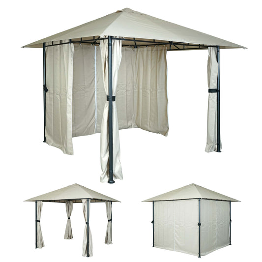 Pergola MCW-J63, tuinpaviljoen terrasoverkapping met zijwand, 3x3m ~ crème-beige