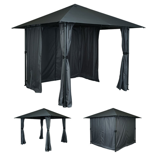 Pergola MCW-J63, tuinpaviljoen terrasoverkapping met zijwand 3x3m ~ antraciet