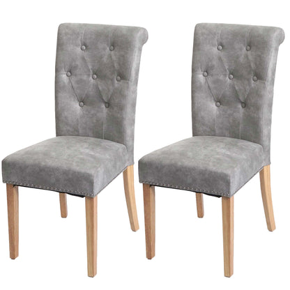 Set van 2 eetkamerstoelen Chesterfield II, keukenstoel, klinknagels ~ stof/textiel lichtgrijs, lichte poten