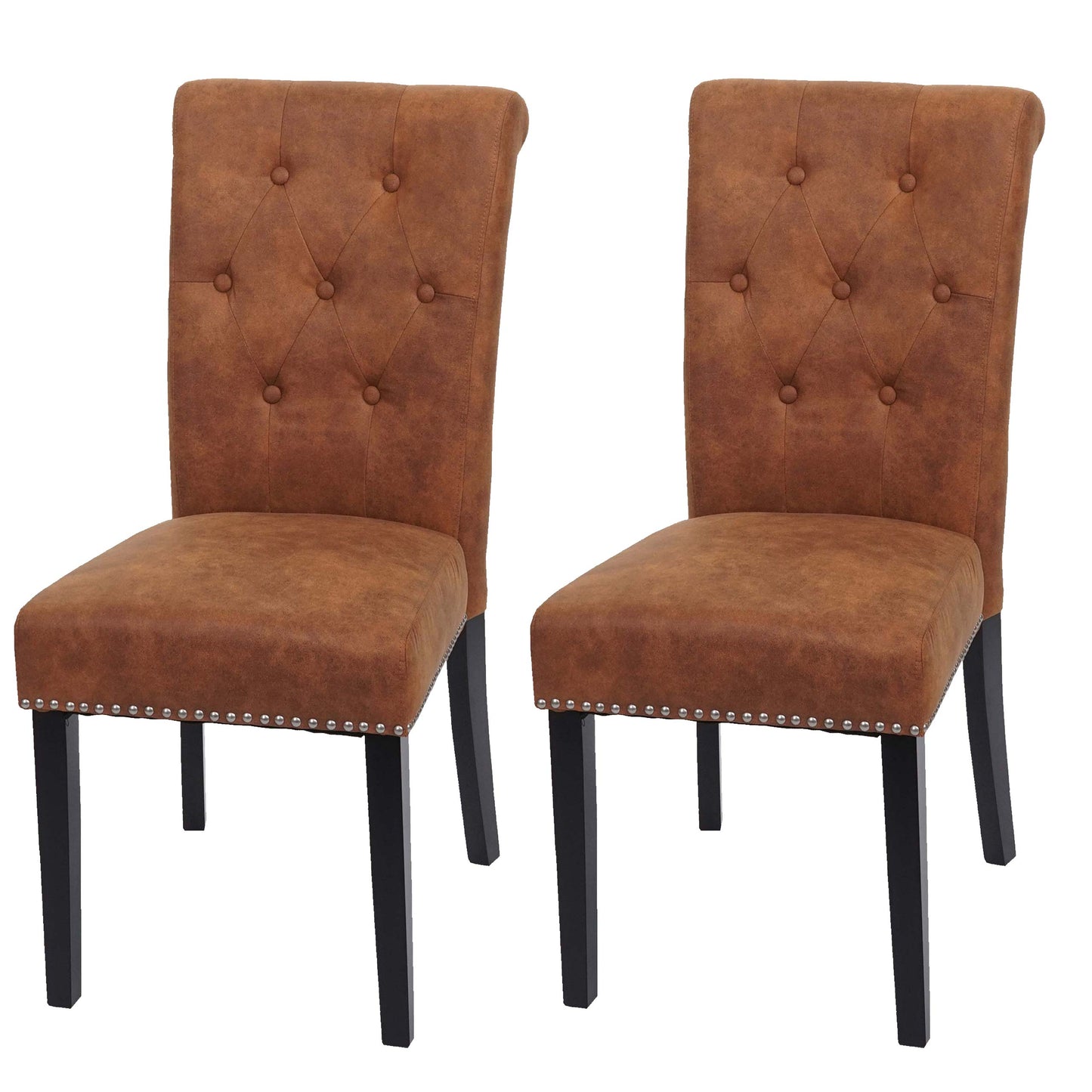 Set van 2 eetkamerstoelen Chesterfield II, keukenstoel, klinknagels ~ imitatiesuède, donkere poten