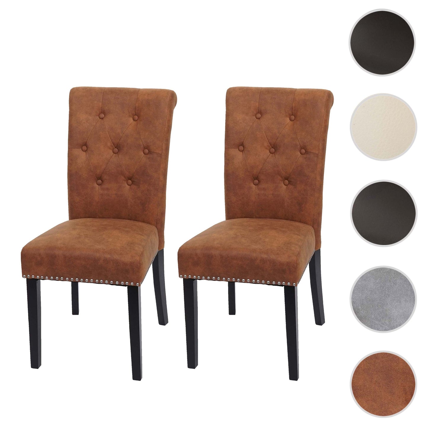 Set van 2 eetkamerstoelen Chesterfield II, keukenstoel, klinknagels ~ imitatiesuède, donkere poten