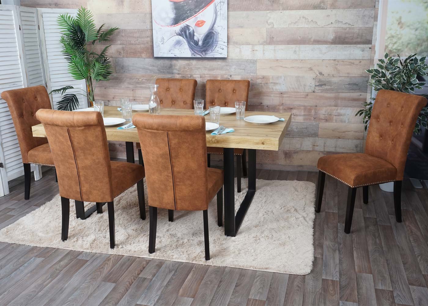 Set van 2 eetkamerstoelen Chesterfield II, keukenstoel, klinknagels ~ imitatiesuède, donkere poten