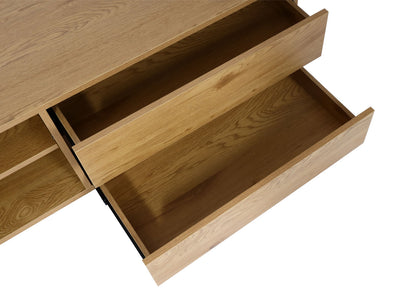 TV-rek MCW-J78, TV-tafel lowboard ladekast, lade, MDF 42x140x40cm ~ eiken look