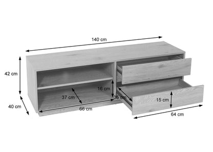 TV-rek MCW-J78, TV-tafel lowboard ladekast, lade, MDF 42x140x40cm ~ eiken look