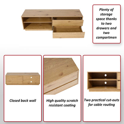 TV-rek MCW-J78, TV-tafel lowboard ladekast, lade, MDF 42x140x40cm ~ eiken look