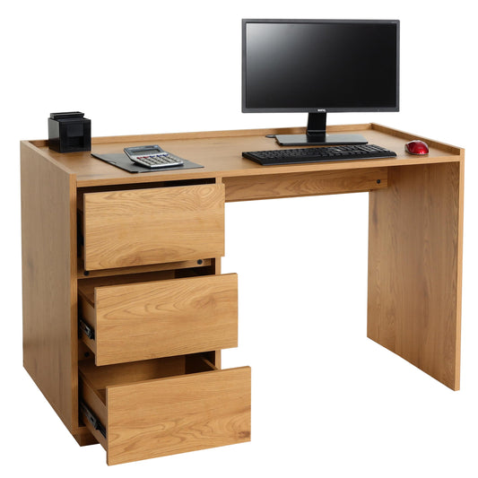 Bureau MCW-J78, bureau computer bureau werktafel, lade, 78x121x60cm ~ eiken look