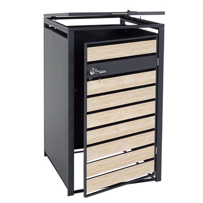 1 deksel afvalbak MCW-J81, afvalbak, uittrekbaar, metaal 32kg, antraciet ~ beukenhout look lichtbruin
