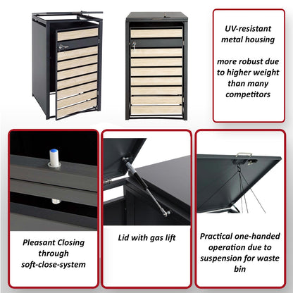 1 afvalemmerbehuizing MCW-J81, afvalemmerbox, uitbreidbaar, metaal 32kg, antraciet ~ kersenhout look donkerbruin