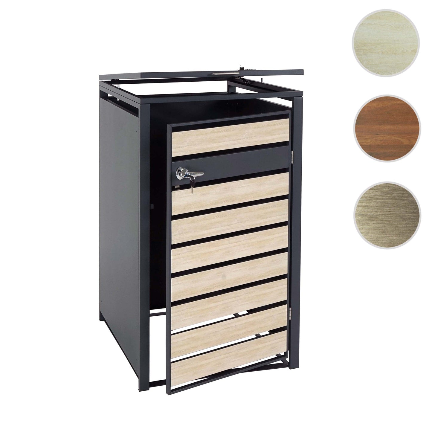 1 deksel afvalbak MCW-J81, afvalbak, uittrekbaar, metaal 32kg, antraciet ~ beukenhout look lichtbruin
