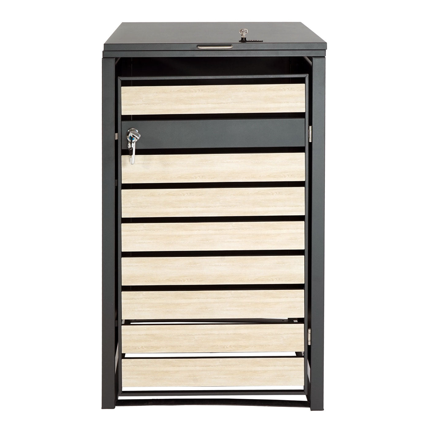 1 deksel afvalbak MCW-J81, afvalbak, uittrekbaar, metaal 32kg, antraciet ~ beukenhout look lichtbruin
