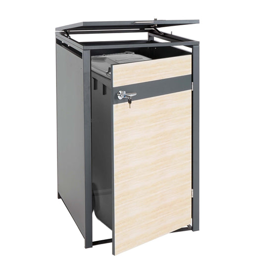 1 deksel afvalbak MCW-J82, afvalbak, uittrekbaar, metaal 32kg, antraciet ~ beukenhout look lichtbruin