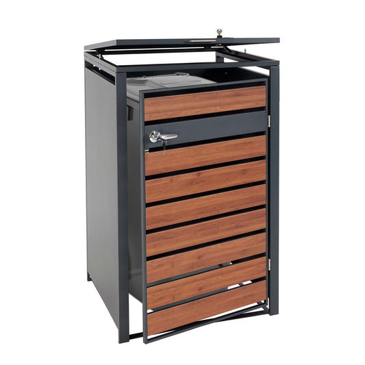 1 afvalemmerbehuizing MCW-J81, afvalemmerbox, uitbreidbaar, metaal 32kg, antraciet ~ kersenhout look donkerbruin