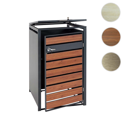 1 afvalemmerbehuizing MCW-J81, afvalemmerbox, uitbreidbaar, metaal 32kg, antraciet ~ kersenhout look donkerbruin