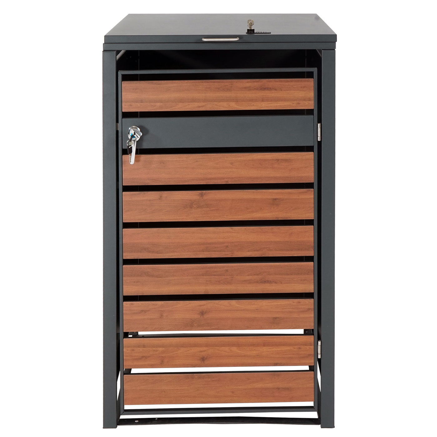 1 afvalemmerbehuizing MCW-J81, afvalemmerbox, uitbreidbaar, metaal 32kg, antraciet ~ kersenhout look donkerbruin