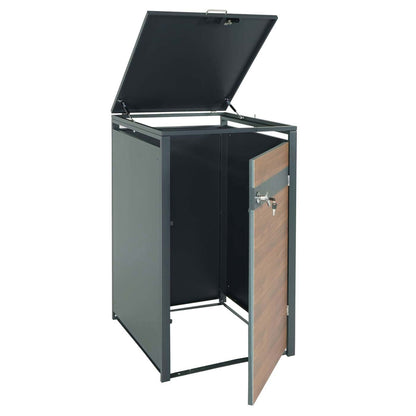 1 afvalemmerbehuizing MCW-J82, afvalemmerbox, uittrekbaar, metaal 32kg, antraciet ~ kersenhout look donkerbruin