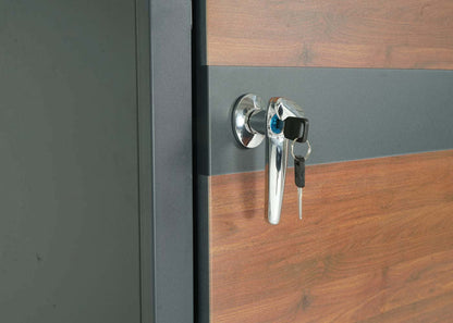 1 afvalemmerbehuizing MCW-J82, afvalemmerbox, uittrekbaar, metaal 32kg, antraciet ~ kersenhout look donkerbruin