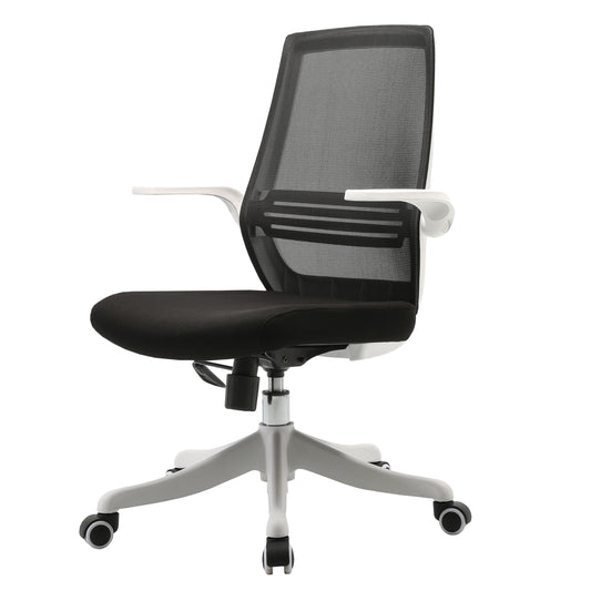 SIHOO Moderne ergonomische bureaustoel, bureaustoel, ademend, taillesteun, opklapbare armleuning ~ zwart