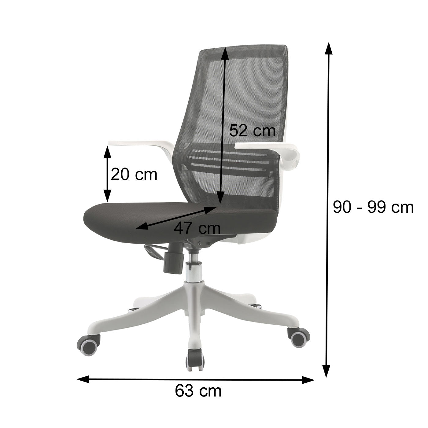 SIHOO Moderne ergonomische bureaustoel, bureaustoel, ademend, taillesteun, opklapbare armleuning ~ zwart