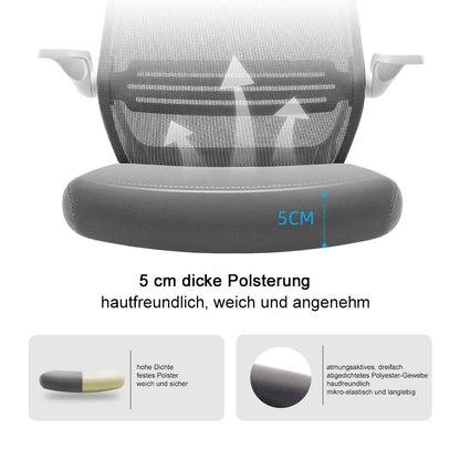 SIHOO Moderne ergonomische bureaustoel, bureaustoel, ademend, taillesteun, opklapbare armleuning ~ zwart