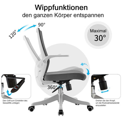 SIHOO Moderne ergonomische bureaustoel, bureaustoel, ademend, taillesteun, opklapbare armleuning ~ zwart