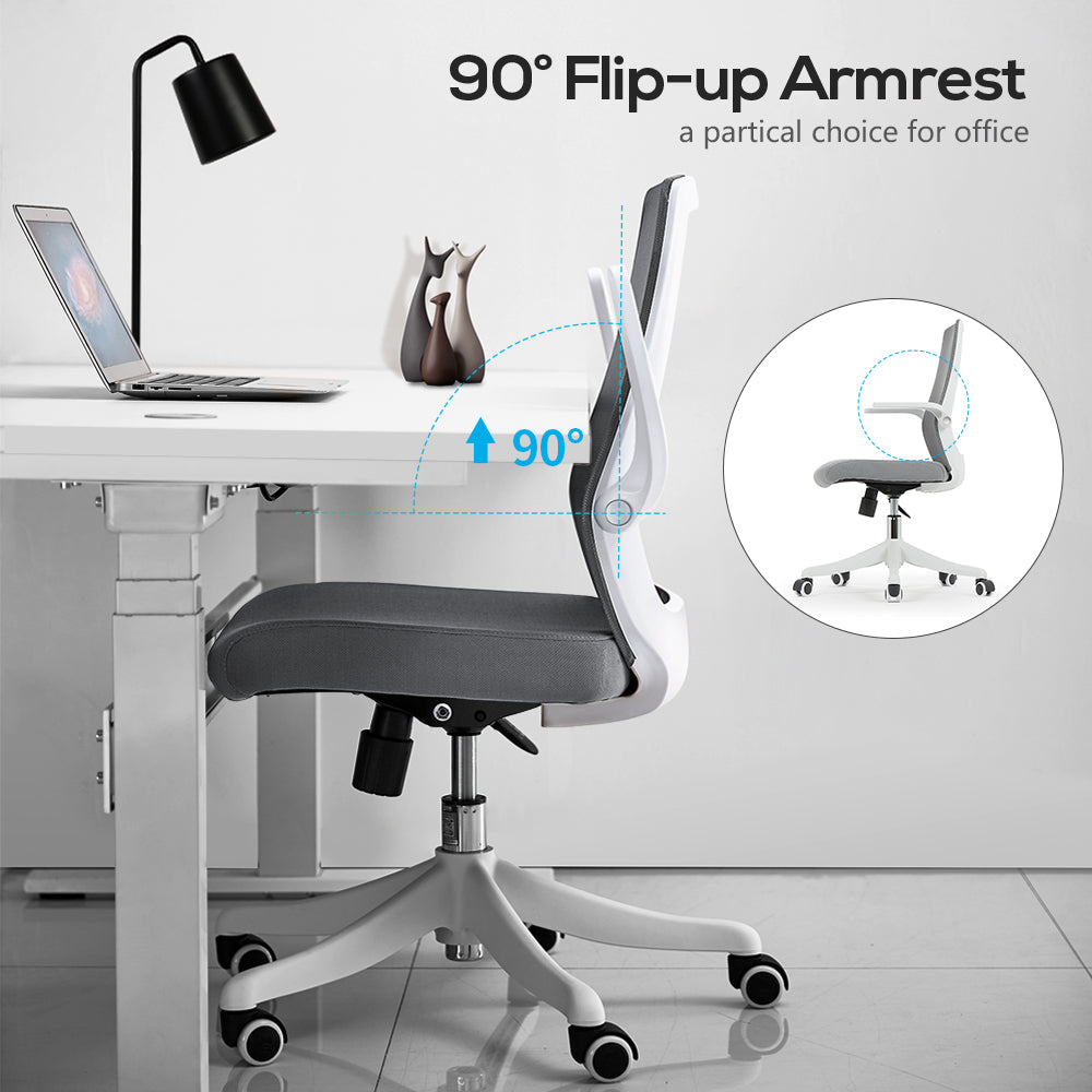 SIHOO Moderne ergonomische bureaustoel, bureaustoel, ademend, taillesteun, opklapbare armleuning ~ zwart