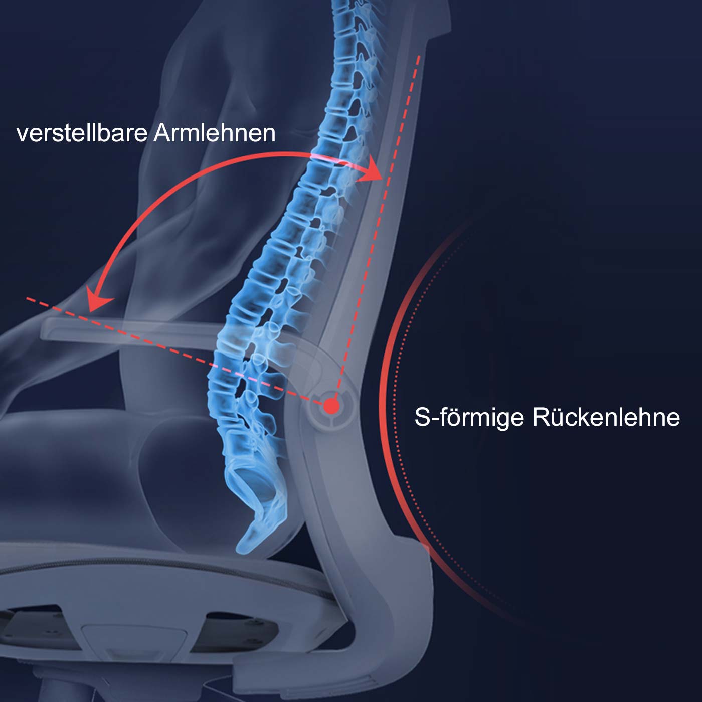 SIHOO bureaustoel bureaustoel, ergonomische S-vormige rugleuning, taillesteun opklapbare armleuning ~ grijs