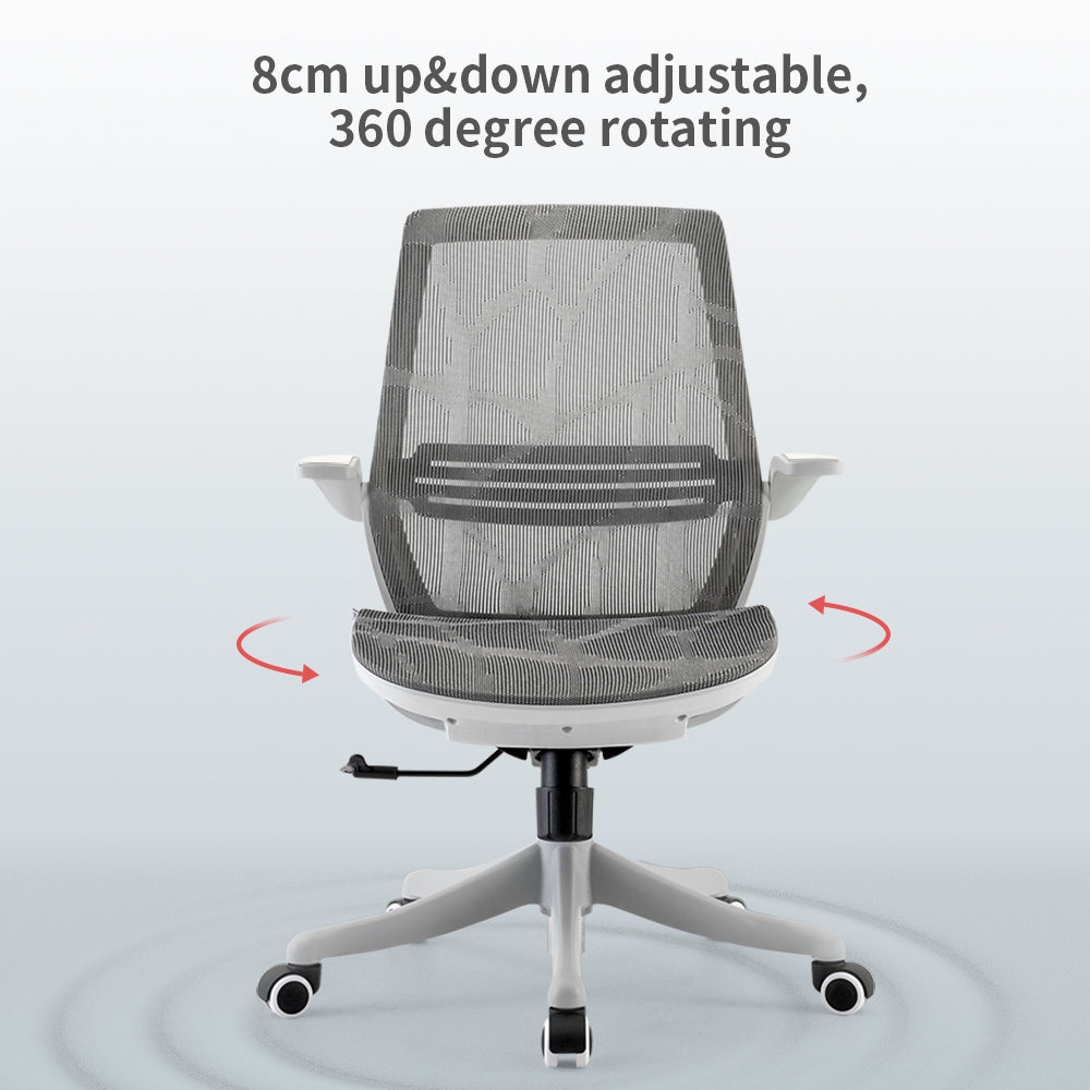 SIHOO bureaustoel bureaustoel, ergonomische S-vormige rugleuning, taillesteun opklapbare armleuning ~ grijs