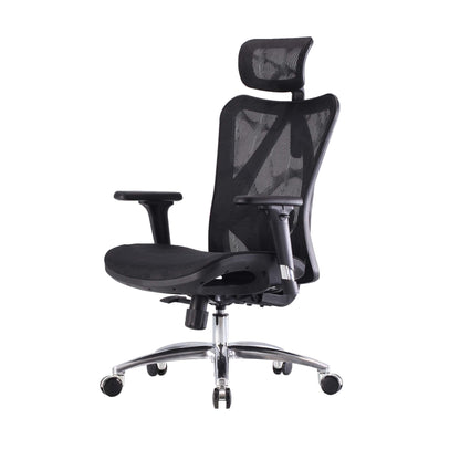 SIHOO bureaustoel bureaustoel, ergonomisch, verstelbare armleuning, 150kg belastbaar ~ bekleding zwart, frame zwart
