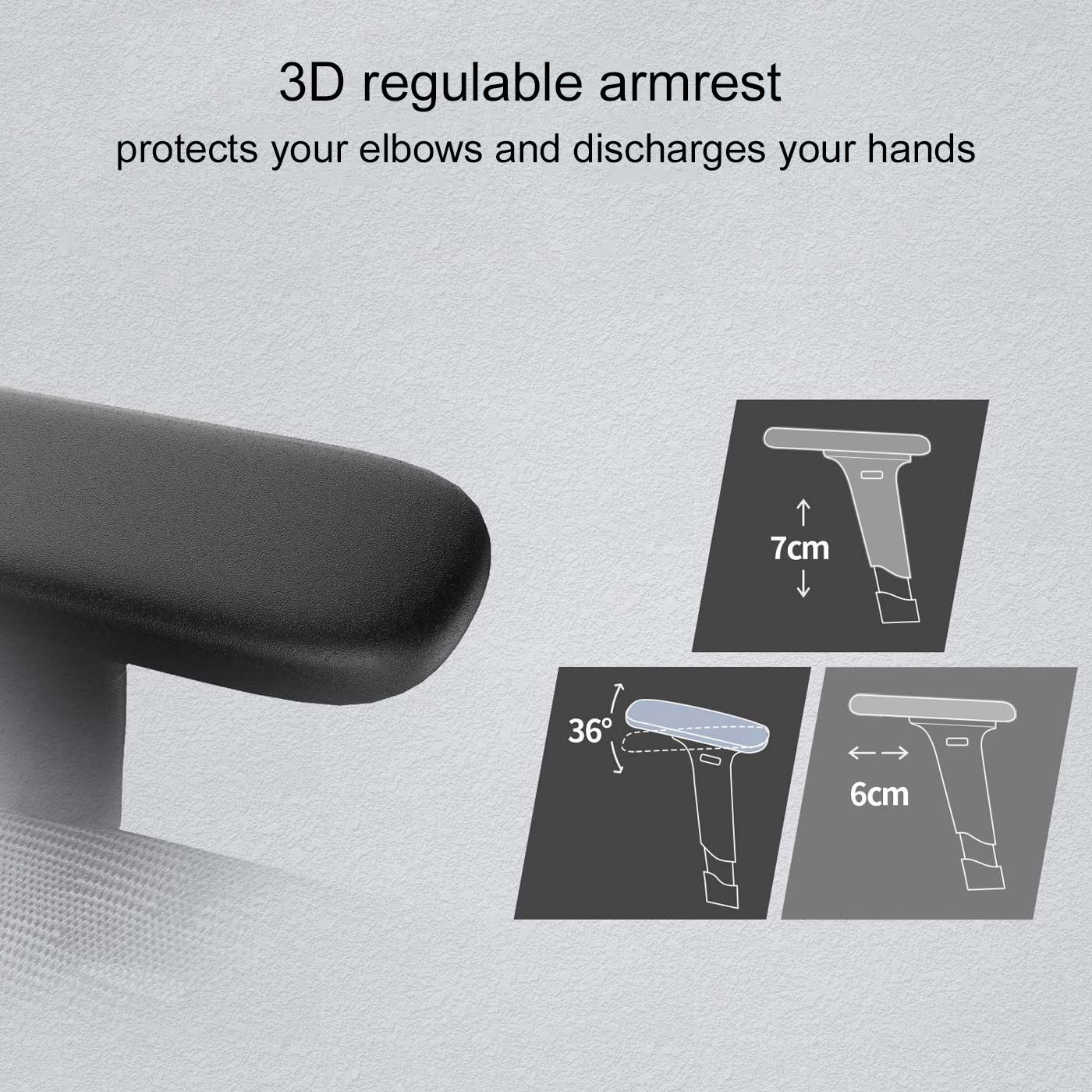 SIHOO bureaustoel bureaustoel, ergonomisch, verstelbare armleuning, 150kg belastbaar ~ bekleding zwart, frame zwart