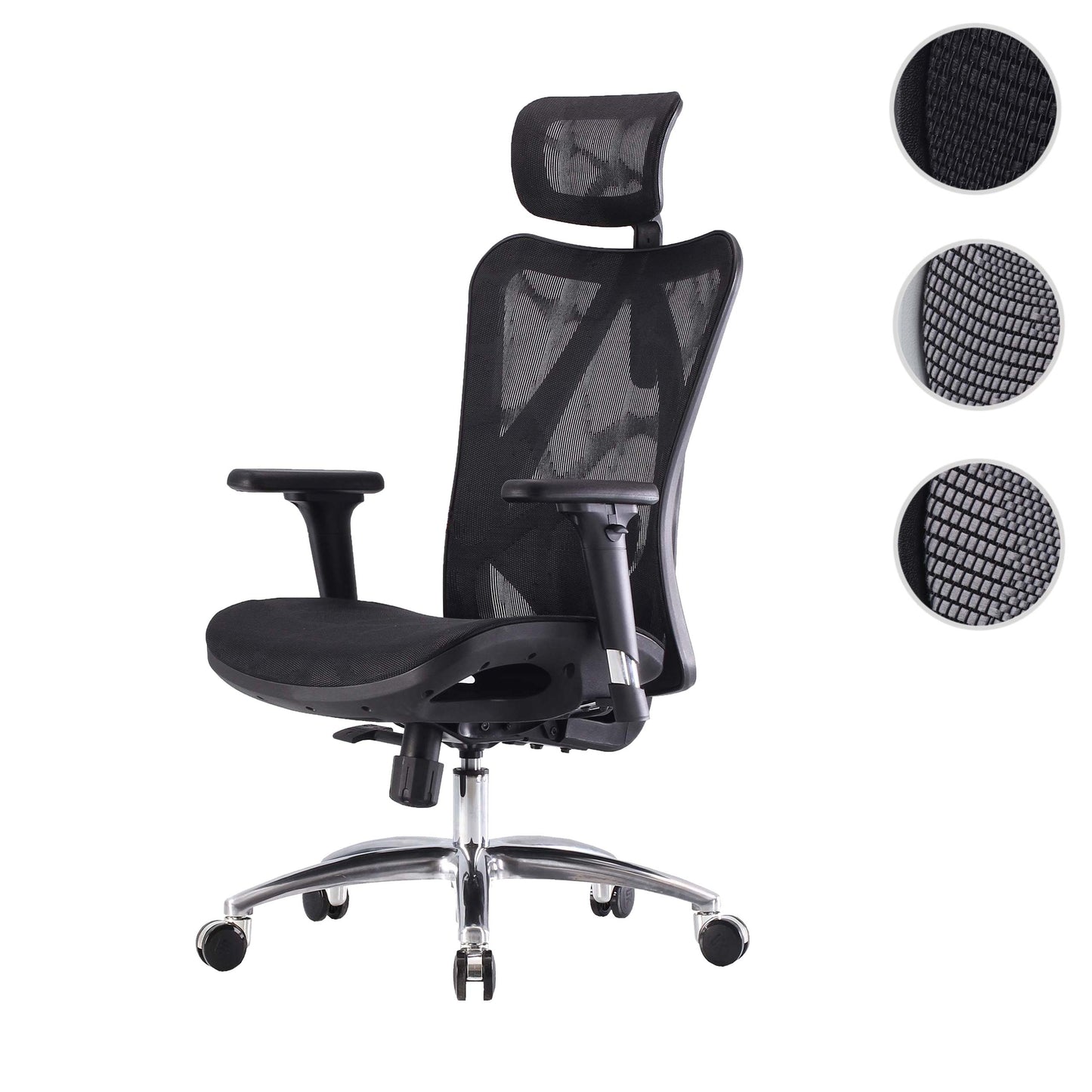 SIHOO bureaustoel bureaustoel, ergonomisch, verstelbare armleuning, 150kg belastbaar ~ bekleding zwart, frame zwart