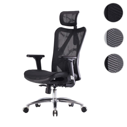 SIHOO bureaustoel bureaustoel, ergonomisch, verstelbare armleuning, 150kg belastbaar ~ bekleding zwart, frame zwart