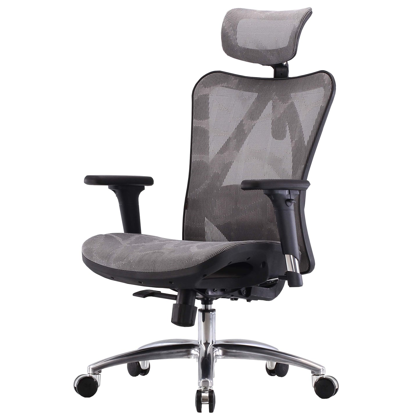 SIHOO bureaustoel bureaustoel, ergonomisch, verstelbare armleuning, 150kg belastbaar ~ grijze bekleding, zwart frame